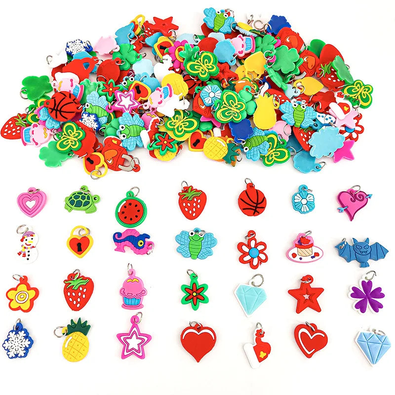 48pcs Pendants DIY Colorful Loom Rubber Band Bracelet Jewelry Making Beads Toy  Colorful Animal Flower Beads Random Style 2023