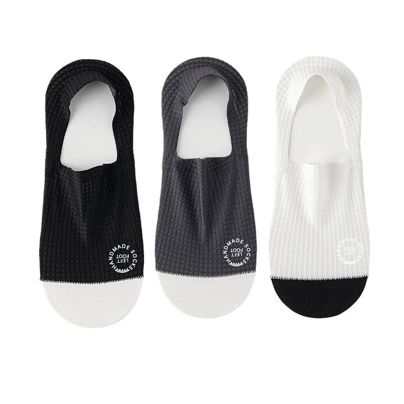3Pairs Men's Invisible Socks Thin Breathable Comfortable High Quality Waffle Pattern Boat Sock Sweat-absorbing Casual Mesh Sox