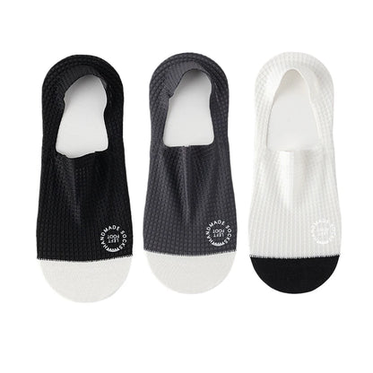 3Pairs Men's Invisible Socks Thin Breathable Comfortable High Quality Waffle Pattern Boat Sock Sweat-absorbing Casual Mesh Sox