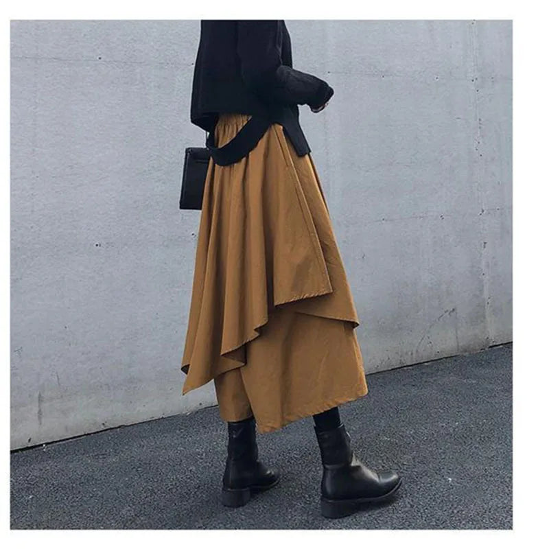 Women Black Skirts Japanese Gothic Irregular High Waist Pleated Skirt Pants for Women Vintage Cargo Skirts Female Clothes Ladies