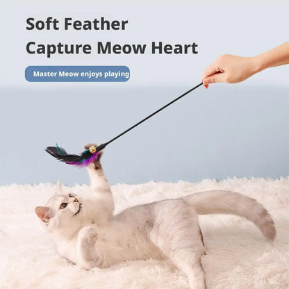 Long Pole Feather Cat Teaser Toy Colorful Interactive Kitten Wand Stick Bite-Resistant Pet Teasing Training Supplies