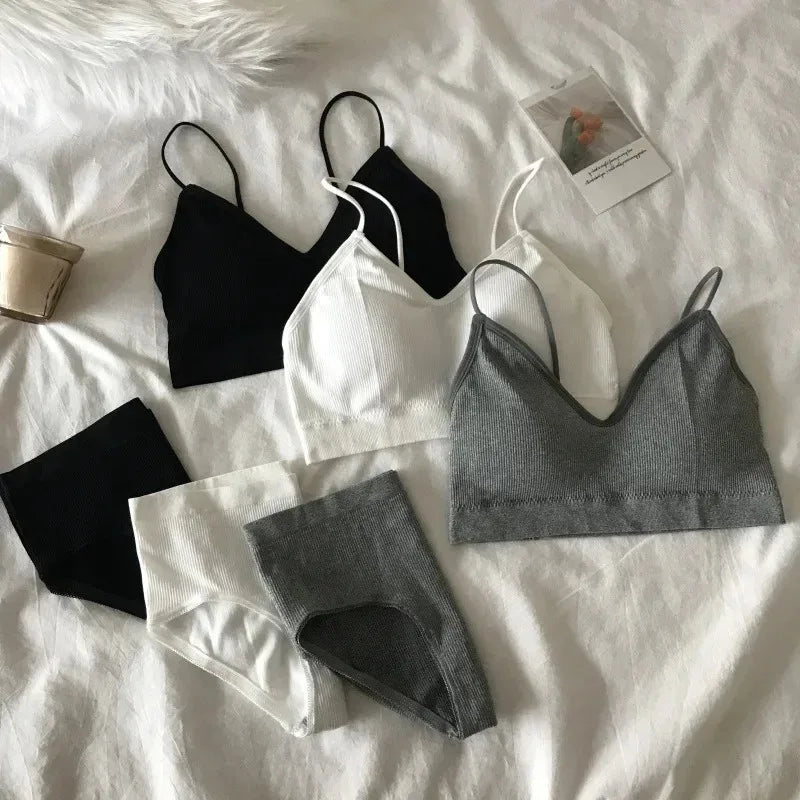 Women's Sports Bra Set Underwear Bra Korean Style Push Up No Steel Ring Bra Sexy Tube Top High Elastic Panty Set