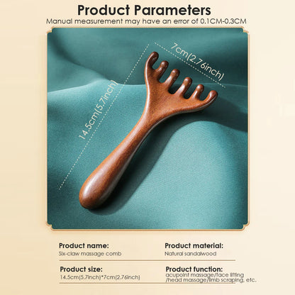 Wooden Meridian Massage Comb Anti-static 6-Claw Head Massager Promote Blood Circulation Body BGua Sha Tool Head Massage Brush