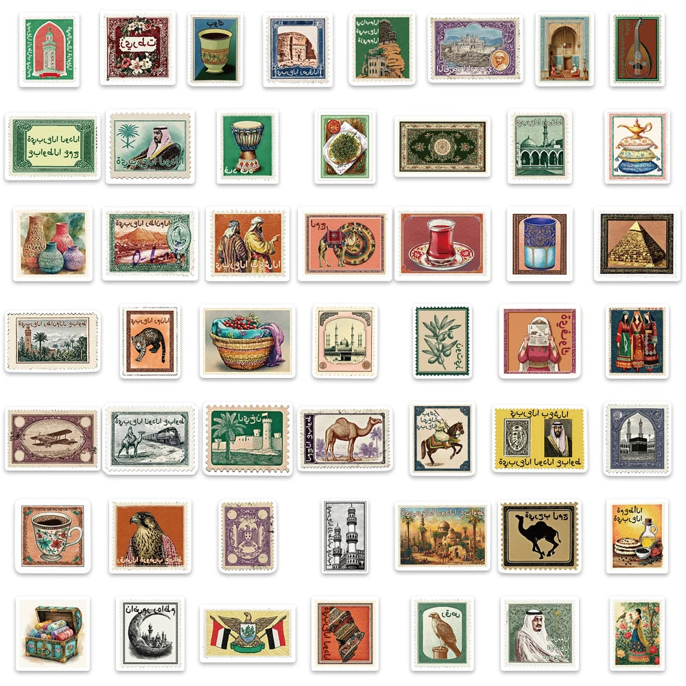 50PCS Arabic Aesthetic Stamps Fun Decoration DIY Stickers Phone Cases Notebook Water Cups Luggage Decoration Stickers