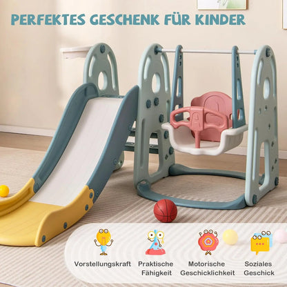 Children's Swing with Slide,Height-Adjustable Seat,4-in-1 Swing&Slide&Basketball Hoop&Ladder,for Children from 18 Months
