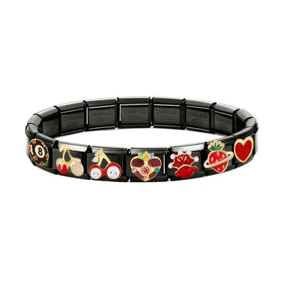 2025 New Original Black Red Stars Love Heart Bows Flower Italian Charm Link Fit 9mm Stainless Steel Jewelry DIY Making Bracelets