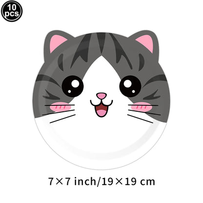 Cat Party Paper Plates Cups Napkins Party Supplies Cat Face Happy Birthday Banner Tablecloth for Cat Themed Birthday Party Decor