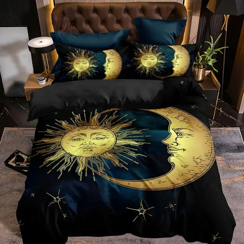 Boho Sun And Moon Duvet Cover Set Black White Floral Bedding Set Bohemian Exotic Comforter Covers Queen Bedroom Decor All Season