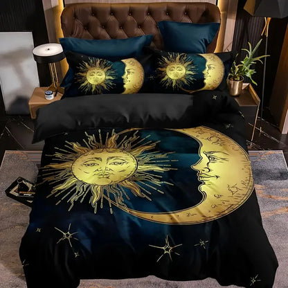 Boho Sun And Moon Duvet Cover Set Black White Floral Bedding Set Bohemian Exotic Comforter Covers Queen Bedroom Decor All Season