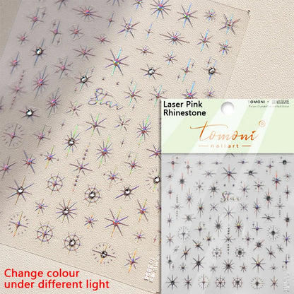 Gold Silver Starlight Laser Pink Colorful Glitter Star Bronzing Rhinestones Relief Nail Art Decorations Stickers Manicure Decals