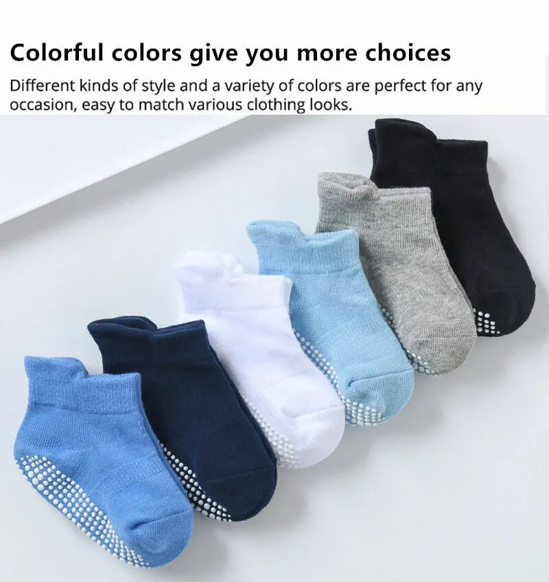 6 Pairs/Lot Cotton Baby Anti-slip Boat Socks For Boys Girls Low Cut Floor Kids Toddler Sock With Rubber Grips For 0-1Years