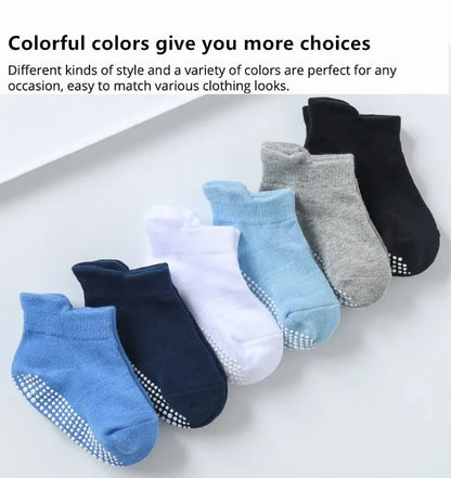 6 Pairs/Lot Cotton Baby Anti-slip Boat Socks For Boys Girls Low Cut Floor Kids Toddler Sock With Rubber Grips For 0-1Years
