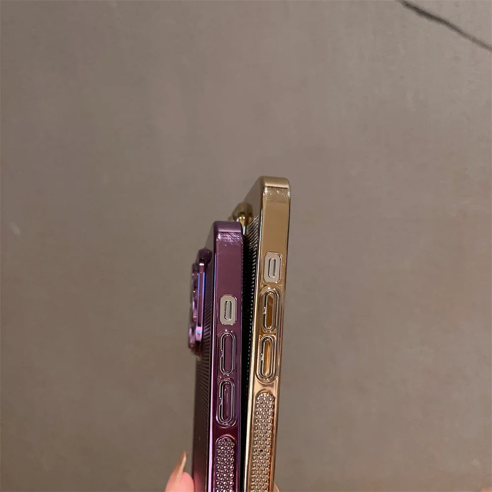 Luxury Plating Hollowed Out Case for iPhone 17 Pro 16 15 14 Pro Max Plus 13 12 Mini 11 17Air Heat Dissipation Shockproof Cover