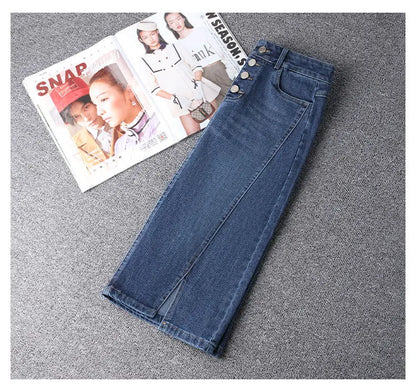 Denim Skirt Women's 2026 Spring/Summer New Slim High Waist Split One Step A-line Wrap Hip Skirts Female Casual Clothing