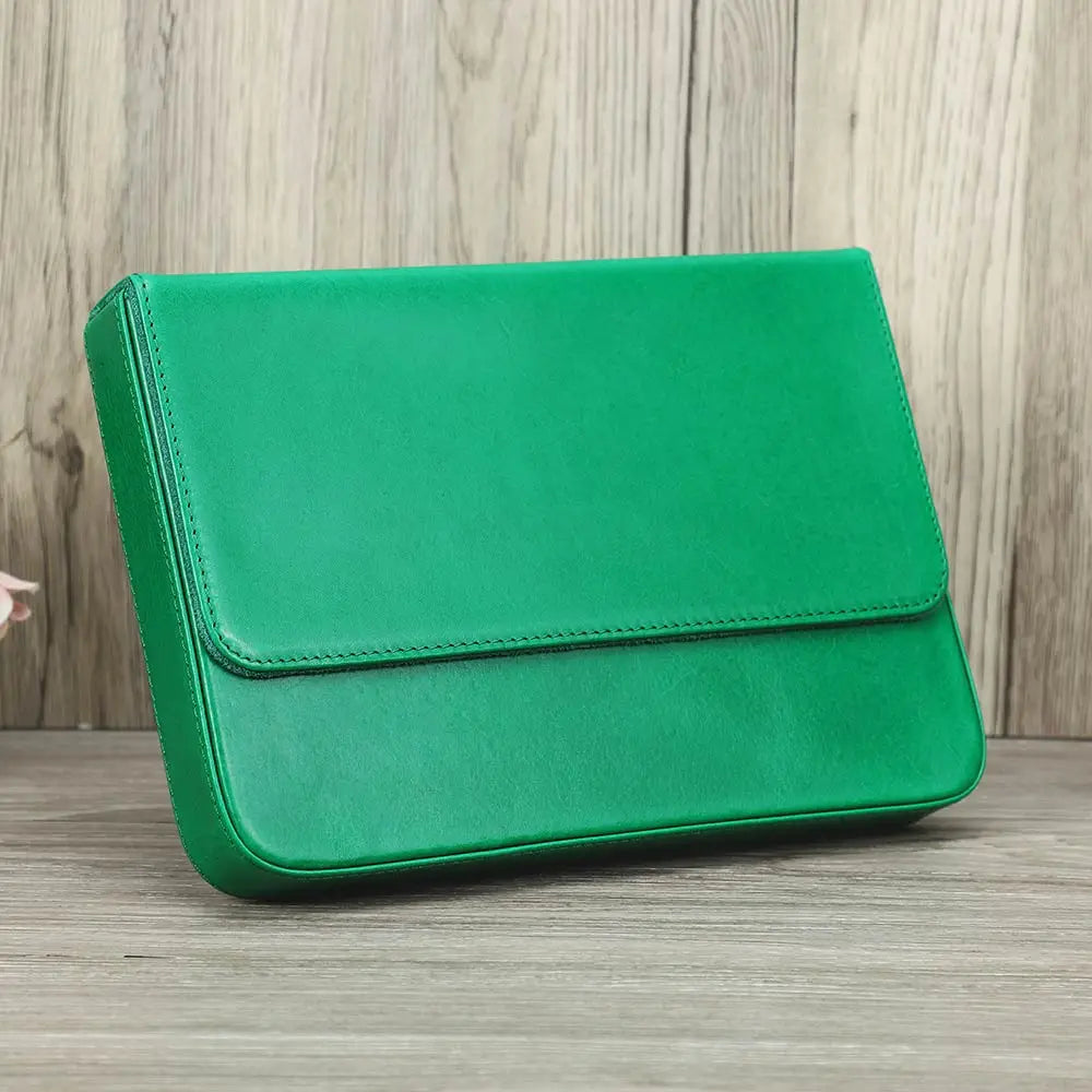 Luxury Genuine Leather 12 Slots Fountain Pen Case Box Office School Stationery Pen Storage Pouch Holder with Removable Pen Tray