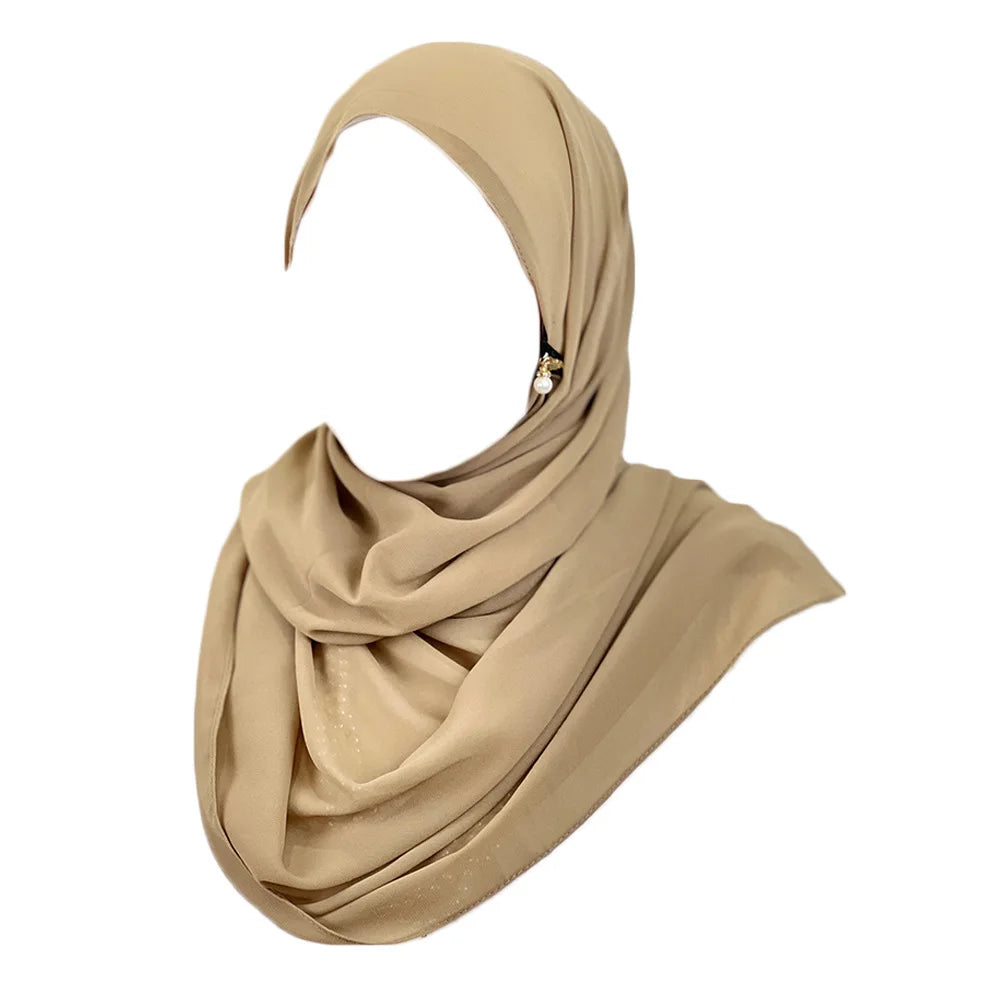 Muslim Hijab Arab Turkish Hijab with Zipper Chiffon Scarf Women's Fashion Plain Hijab Wrap Solid Color Shawl Headscaf 71x180cm