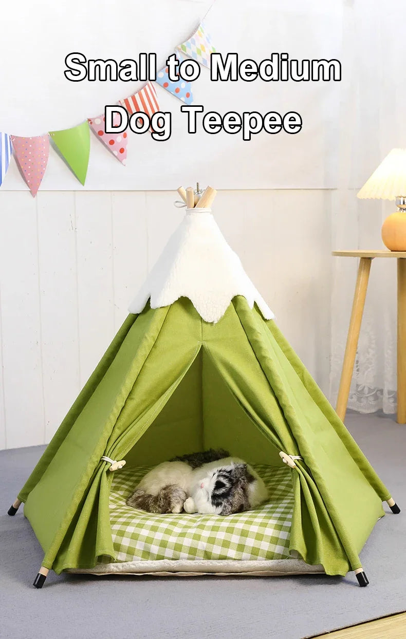 Pet Teepee Tent for Small Dogs or Cats Puppy Sweet Bed w/Thick Plush Pad Washable Dog or Cat Houses