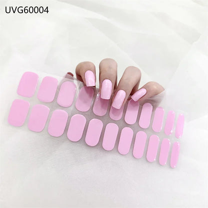 16/18/20Tips Semi-Cured Gel Nail Strips Adhesive Full Cover Stickers for Nails UV Lamp Need Press On Nails Fashion Manicure