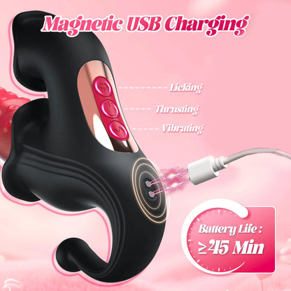 4 IN 1 Licking Thrusting Vibrator G Spot Clitoral Stimulator Vagina Massager Rabbit Vibrator Women Sex Toy for Clit Nipple &Anal