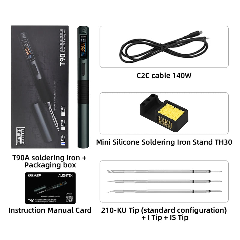 ALIENTEK T90 Smart Soldering Iron PD 3.1140W Portable Digital Display 80-450℃ PCB Precision Soldering Iron Repair Tool Kit