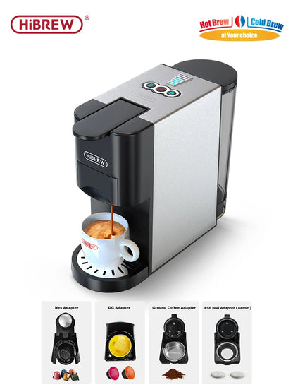 HiBREW Coffee Machine 4in1 Multiple Capsule Espresso Dolce Milk Nes ESE Pod Powder Coffee Maker Stainless Metal H3D