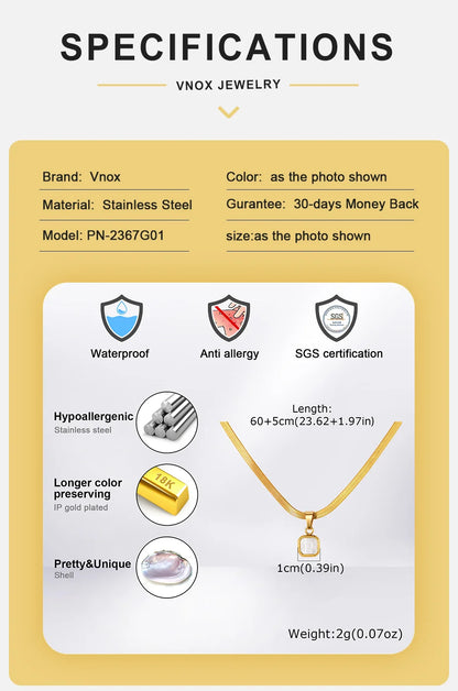 Vnox Geometric Square Natural Stone Pendant Necklace for Men, Gold Silver Color Stainless Steel Blade Chain, Trendy Jewelry Gift