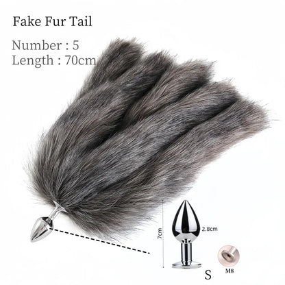 Sexy Multi Taile False Fox Tail with Separable Metal Butt Plug Anal Sex Toys for Couple BDSM Role Play Adult Products