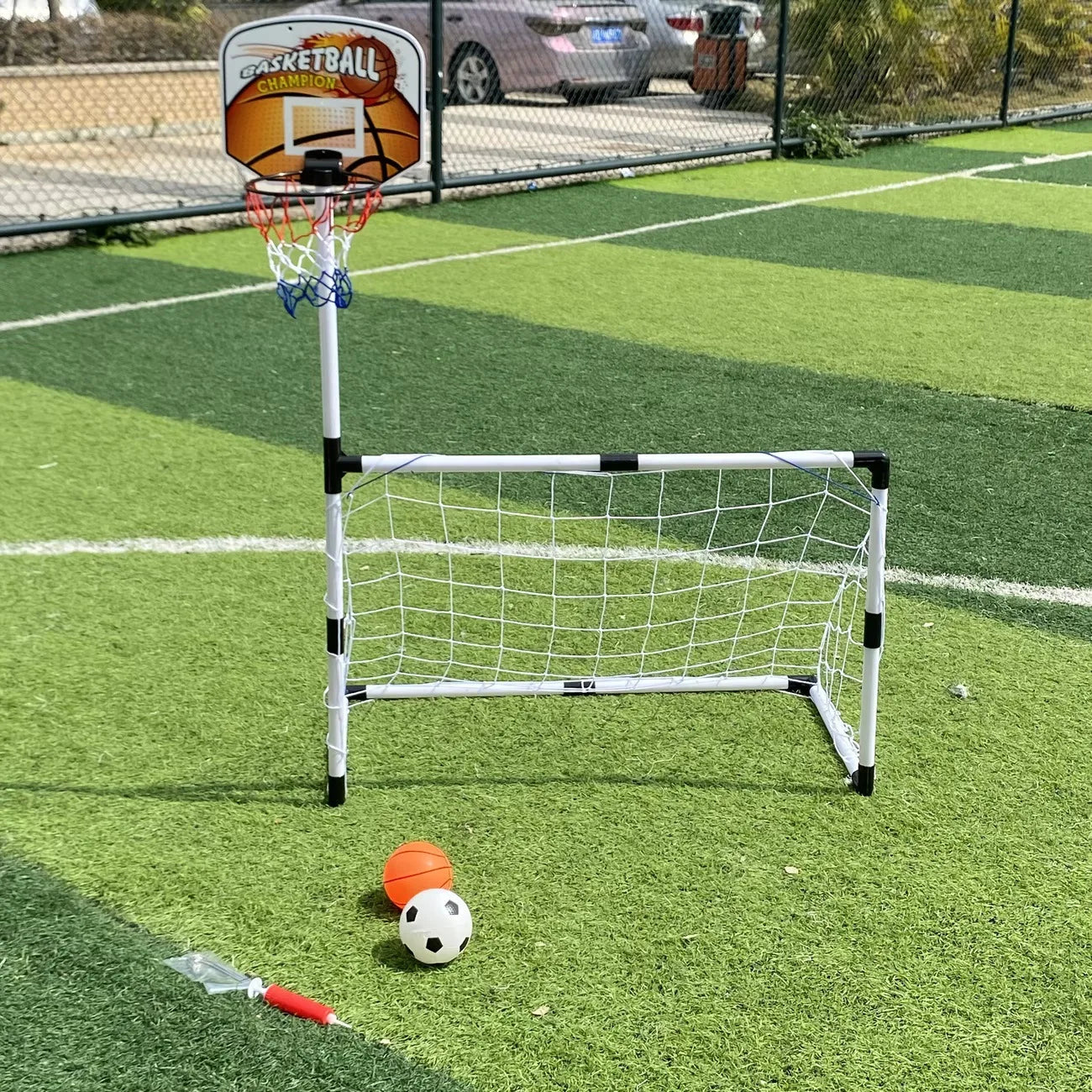 Large 2-in-1 Portable Plastic Soccer and Basketball Goal Indoor/Outdoor Kids Sports Toy Foldable Football Training Equipment