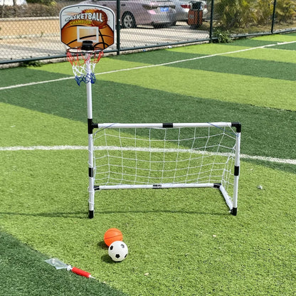 Large 2-in-1 Portable Plastic Soccer and Basketball Goal Indoor/Outdoor Kids Sports Toy Foldable Football Training Equipment