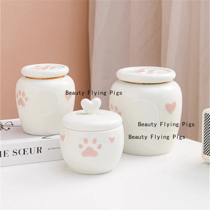 1pc Ceramic Pet Urn, Funeral Cremation Urn for Cats and Dogs, Pet Hair Covered Commemorative Jar,Household Pet Funeral Supplies