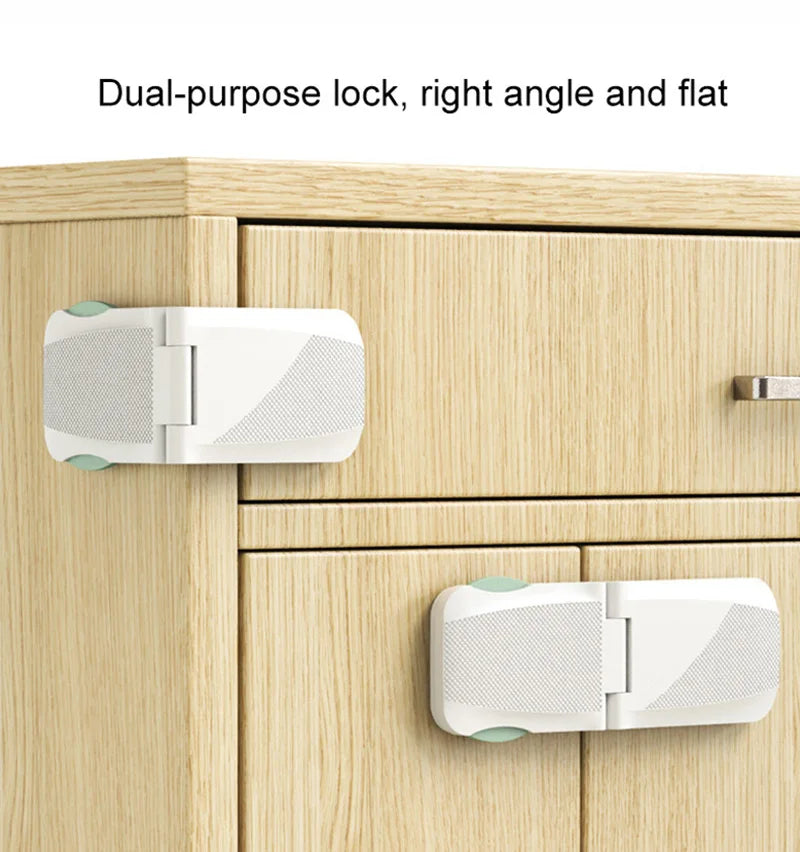 White Drawer Lock Baby Safety Protection Double Use Right Angle Cabinet Door Locks Kids Protector Multi-Function Plastic Buckle