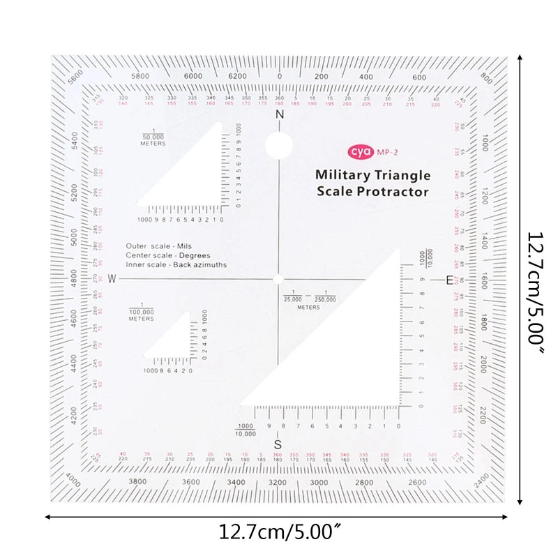 5x5'' Military MGRS Coordinate Scale Map Reading and Land Navigation Topographical Map Scale Protractor 3 Kinds of Scale