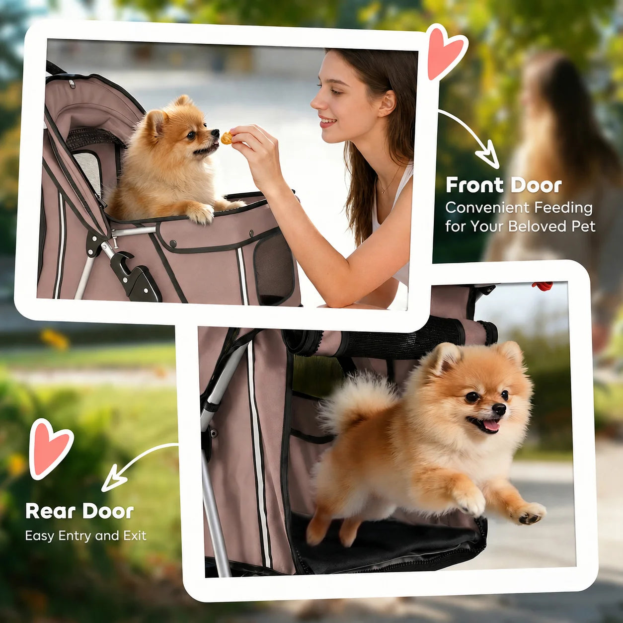 Dog Stroller Foldable Pet Stroller with Adjustable Canopy, Breathable Mesh Windows, Storage Basket, Cup Holder and Rear Brake, Lightweight Travel Carrier Pushchair for Small Dogs, Cats and Mini Breeds, Coffee
