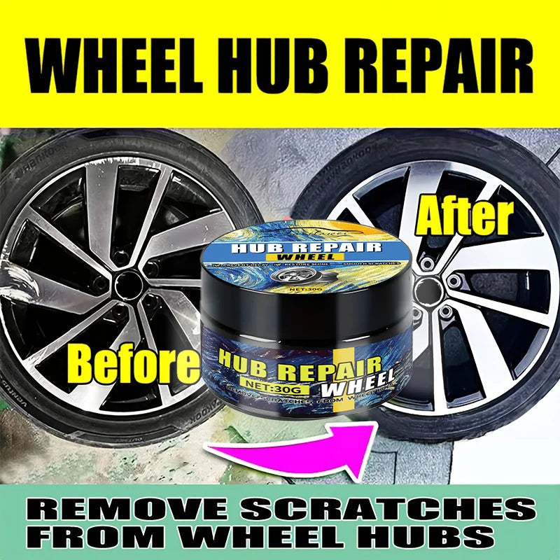 Universal Car Wheel Hub Repair Paste 30g - Scratch, Fade Removal for Aluminum Alloy & Chrome Rims, Polishing Wax for Black, Whit
