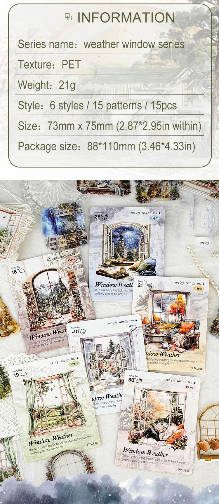 JIANWU Weather Window Series Vintage Plant Flower Landscape Material Collage PET Sticker Creative DIY Journal Stationery