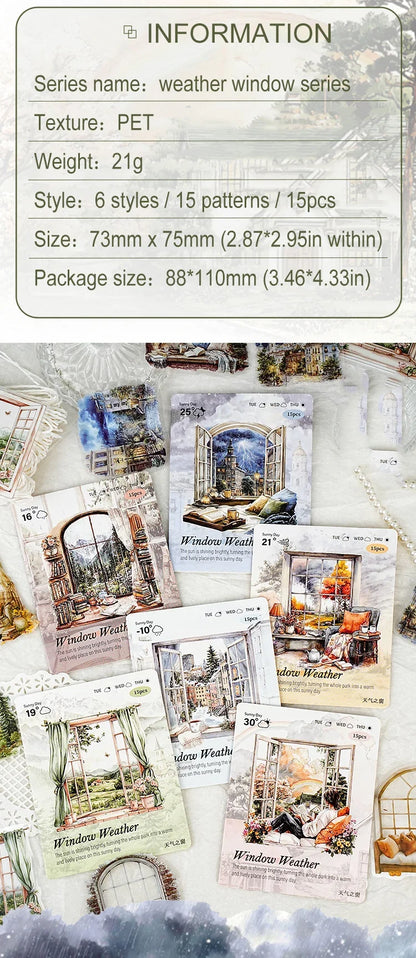 JIANWU Weather Window Series Vintage Plant Flower Landscape Material Collage PET Sticker Creative DIY Journal Stationery