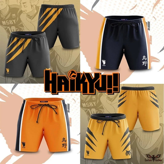 Summer Vacation Men's Cartoon Anime Haikyuu Print Drawstring Waist Board Shorts Fashion 3D Print Breathable Kids Street Shorts