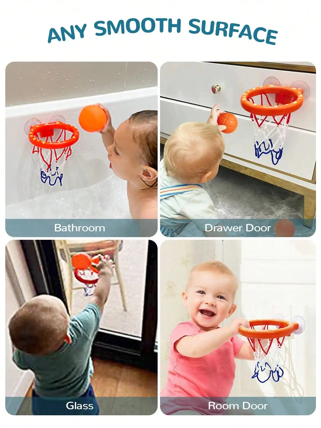 Toddler Bath Basketball Hoop Toy with 3 Soft Balls Strong Suction Cups Bathtub Shooting Game Birthday Gift for Boys Girls