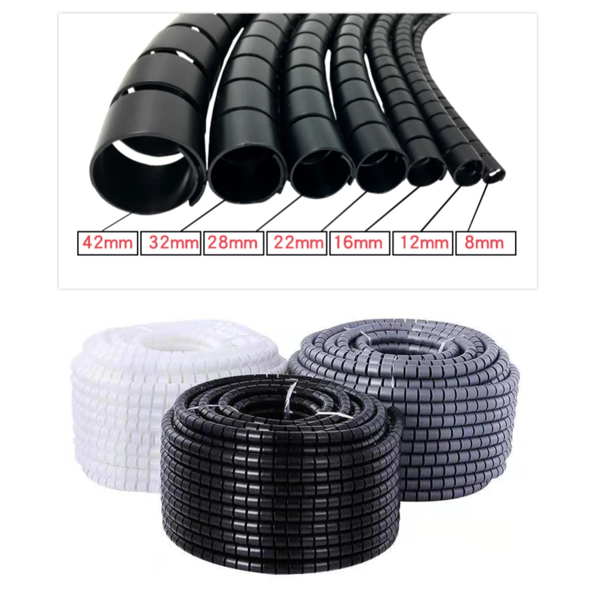1/3/5/10 Meter 8/12/16/22/28/32/42mm Line Flexible Spiral Cable Organizer Storage Pipe Cord Protector Management Cable PE Tube