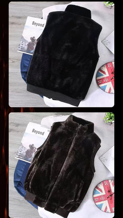 2026 Autumn Winter Men's Thicked Golden Velvet Warm Vest Fashion Solid Sleeveless Zipper Hooded Jacket Fake Fur Couple Waistcoat