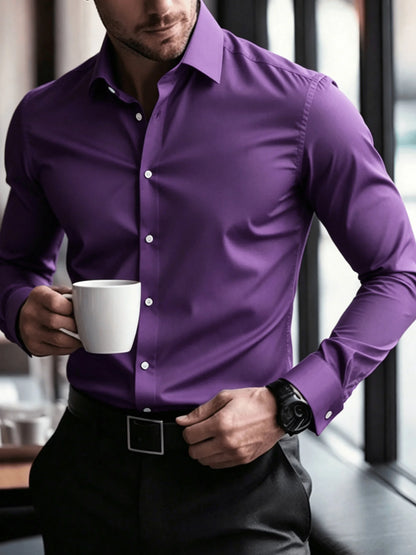 2025 Men's Shirt Brand New Solid Color Long Sleeve Smart Casual Four Season Elastic Male Business Shirts