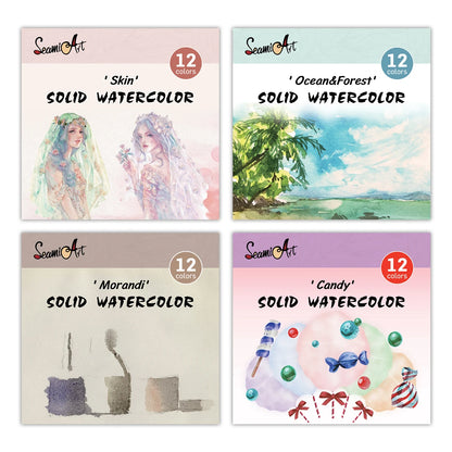 SeamiArt 12Color Skin/Ocean/Candy/Morandi Solid Watercolor Set Simple Package for Painting Art Supplies