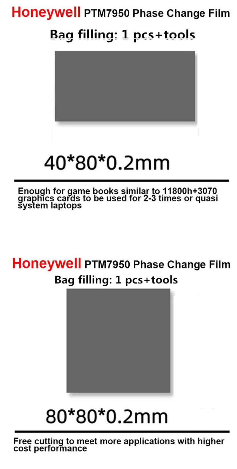Honeywell PTM7950 Thermal Pad Phase Change Graphics Card CPU Notebook Computer Cooling Efficient Conductive Silicone Shim