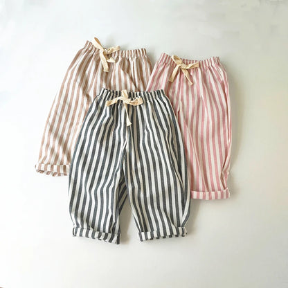 Children's Clothing Linen Cotton Shorts Summer Girls Boys Stripe Pants Kids Baby Casual Vintage Loose Short Pant Girl Clothes