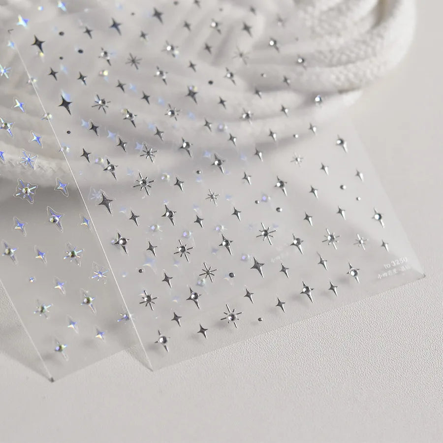 1 piece  5D silver nail stickers metal mini star nail art stickers high quality exquisite decals self-adhesive nail art stickers