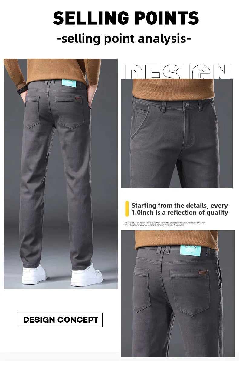 Classic Style 3 Colors Autumn Men's Slim Brown Jeans High Quality Business Casual High Stretch Denim Pants Male Brand Trousers
