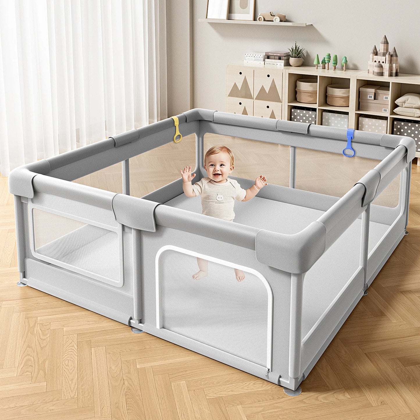 Baby Playpen - Portable Safety Play Yard  Use Foldable Design for Home Travel & Playtime Creates Secure Space for Toddlers
