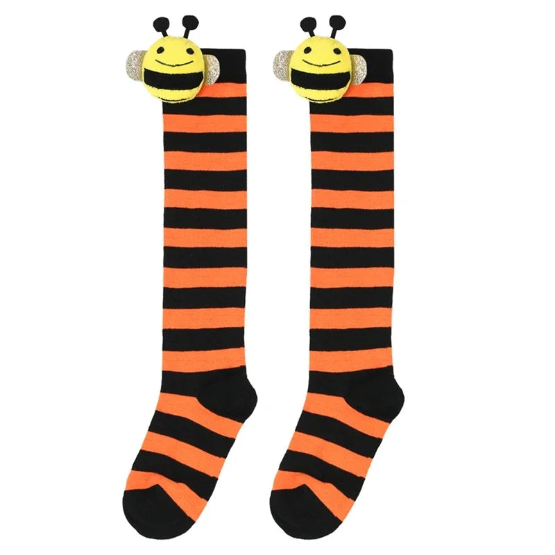 Halloween Knee High Socks Cosplay Striped Stockings for Halloween Girls Bee Costume 7-12Years
