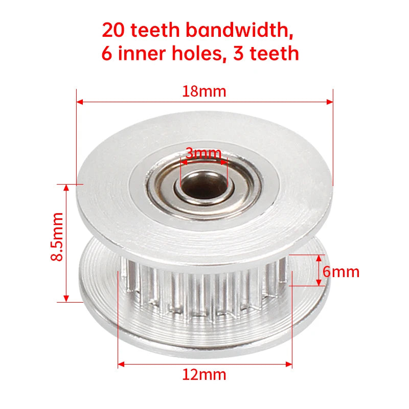 GT2 Idler Timing Pulley 16-tooth 20-Teeth with 3mm or 5mm Bore with Bearings for 3D Printer Parts Timing Belt 6mm 10mm