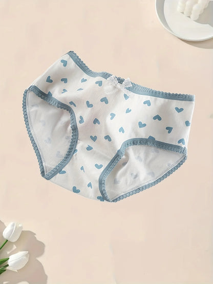 5pcs Women’s Soft Breathable Briefs Heart Plaid Print Panties Comfortable Intimates for Daily Wear